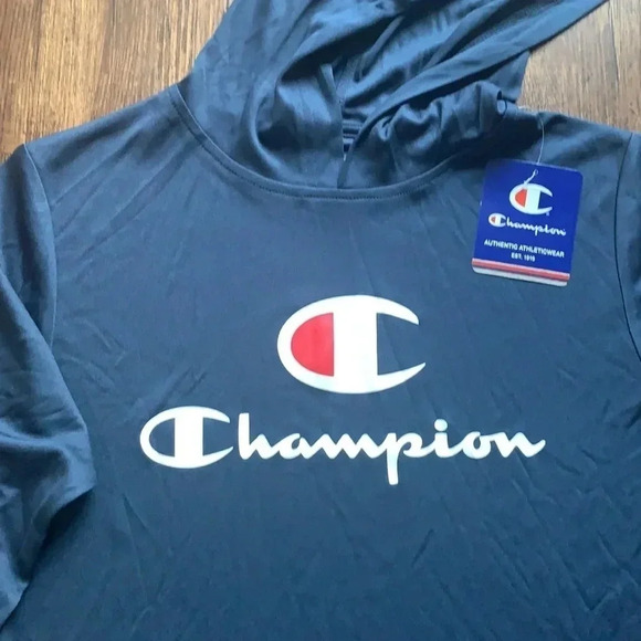 Kids Champion Logo Hoodie Shirt Navy Blue - Picture 3 of 9